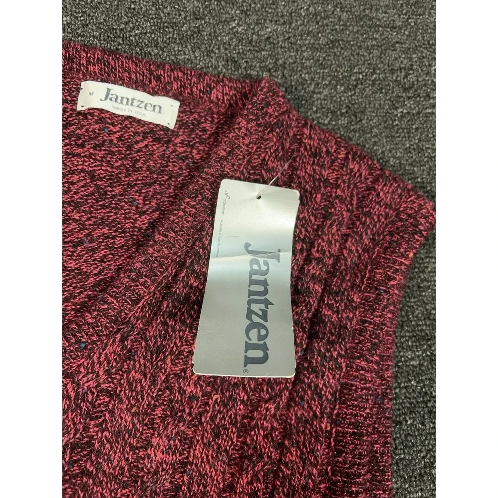 Vintage Jantzen Sweater Vest Men's Medium Red Tweed Wool Cable Knit USA Made NEW